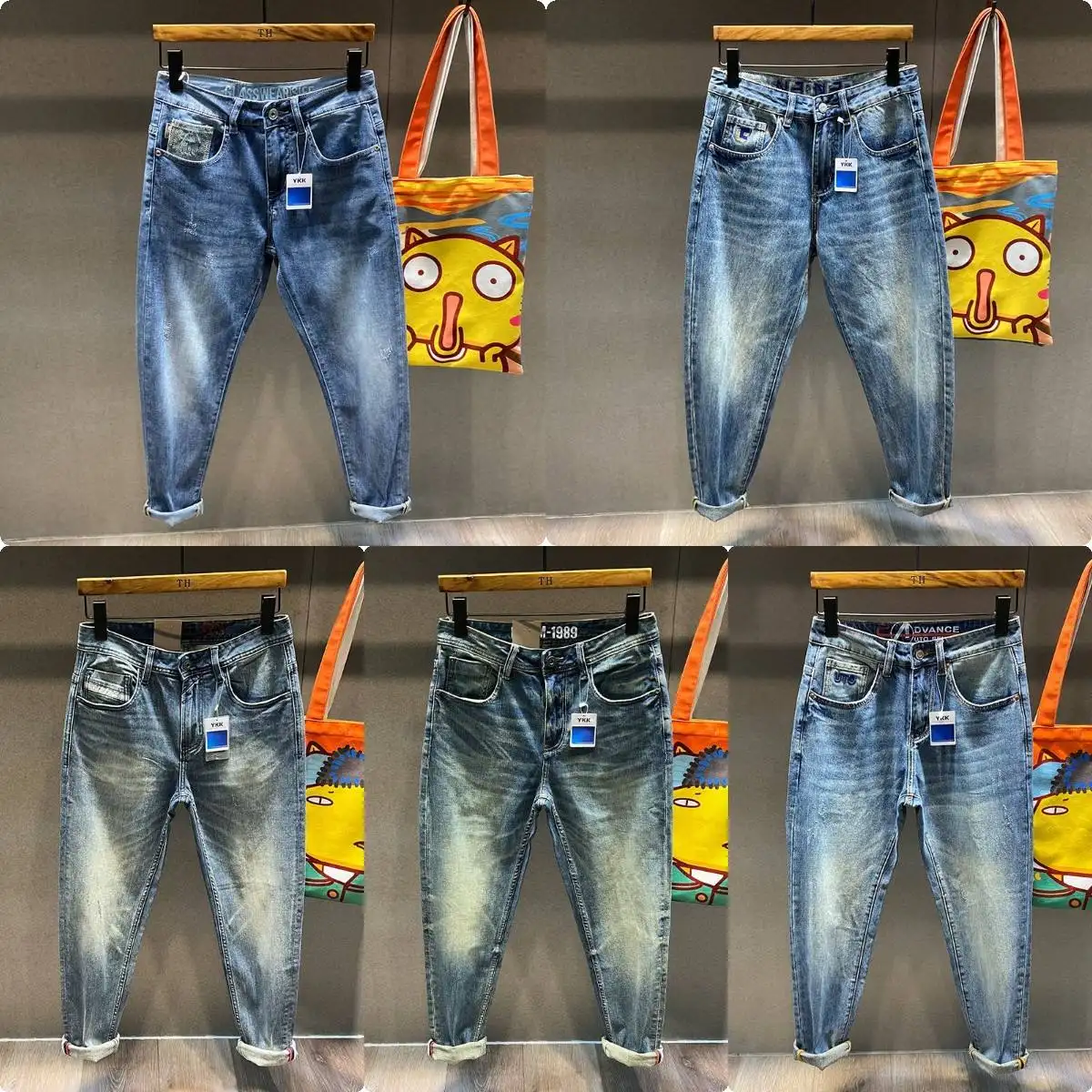 Nieuwe Stijl Skinny Cargo Jeans Lange Broek Denim Vechter Auto Pocket Stretch Blauwe Werkbroek