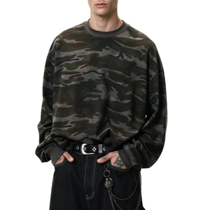 Custom Camo Oversized Sweatshirt Unisex Crewneck Camouflage Pullover 8014 Vintage Streetwear Heavyweight Long Sleeve Top - Product Image 2