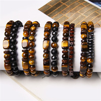 Nueva Pulsera Elástica de Doble Capa con Cuentas Cuadradas de Piedra Ojo de Tigre Natural Clásica y Hematita, Regalo Unisex