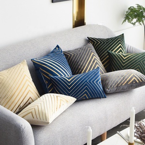 Irregular Stripes Dutch Fleece Velvet Modern Embroidery Polyester Sofa <strong>Rectangular</strong> Square <strong>Cushion</strong> <strong>Cover</strong> for Home &amp; Hotel Use - Product Image 1