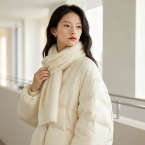 Écharpe d'hiver en <span class=keywords><strong>soie</strong></span> de mûrier et laine brossée pour femme, haut de gamme, simple, polyvalente, couleur unie, longue, type <span class=keywords><strong>snood</strong></span> - Product Image 3