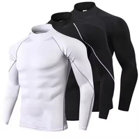 Chemises de compression à col roulé pour hommes, manches longues, hauts de sport athlétiques, sous-vêtements de gym, couches de base pour sports actifs