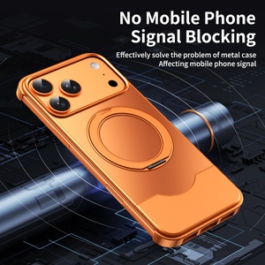 Advanced Aluminum Frameless Magnetic Case for <b>iPhone</b> 17 15 16 Pro Max With 360° Ring Stand Matte PC Back Panel Shockproof Cover - Product Image 3