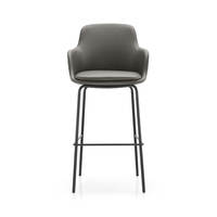 Tabouret de bar commercial noir en acier thermolaqué avec pieds en forme de traîneau et repose-pieds pour hôtel, bistrot, café