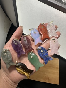 Aksesori Gantungan Kunci Kalung Gaya Eropa Amerika DIY Anak-anak Berlapis Emas Liontin Ikan Mata Kristal Batu Alam - Product Image 4