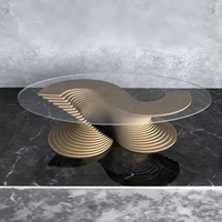 Table basse en forme de S, base en bois en spirale unique, plateau en verre, décoration d'intérieur, meubles pour café, hôtel, centre commercial, bureau