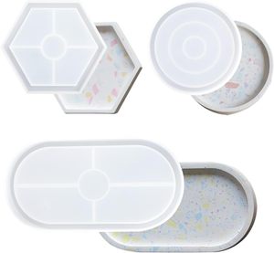 DIY <b>Crystal</b> Epoxy Mold Oval Table Holder Coaster Silicone Mold Resin Making <b>Mirror</b> Tray Mold - Product Image 1