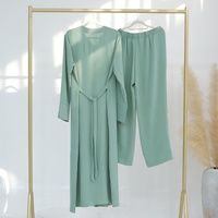 Ensemble deux pièces élégant pour femmes musulmanes Mexizo, été, crêpe, polyester prêt-à-porter, chemise à manches longues, pantalon, traditionnel musulman