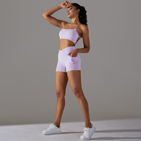 Ensemble 2 pièces de sport réversible en nylon pour femme, sans manches, pour fitness et yoga, avec crop top et short de sport double face, taille XL