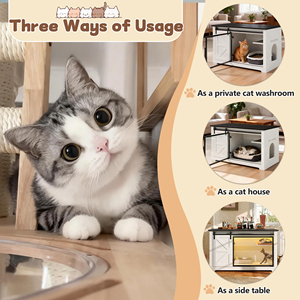Recinto para caja de arena de gatos estilo granja, 46 pulgadas, en blanco, con puerta corredera tipo granero, panel acrílico con luz LED y gabinete oculto para gatos - Product Image 5