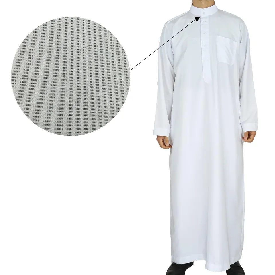 Vente directe d'usine de vêtements musulmans blancs, entoilage thermocollant simple face Arabie Thobe