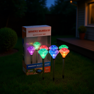 Lampes solaires de jardin Minerz Nureasii, lot de 4, LED à changement de couleur, étanches IP44, corps en plastique, contrôle par capteur de lumière - Product Image 2