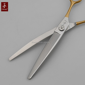 Tijeras para el cuidado de perros YONGHE CHENG con mango dorado de acero 440C japonés, profesional, con dientes curvos - Product Image 5