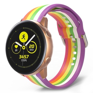 Bracelet en silicone 20mm pour <span class=keywords><strong>Samsung</strong></span> Galaxy Watch 4 <span class=keywords><strong>Classic</strong></span> 40/44mm 42/46mm Active 2 <span class=keywords><strong>Gear</strong></span> <span class=keywords><strong>S2</strong></span> Rainbow Strap pour Huawei gt 2 Amazfit bip - Product Image 4