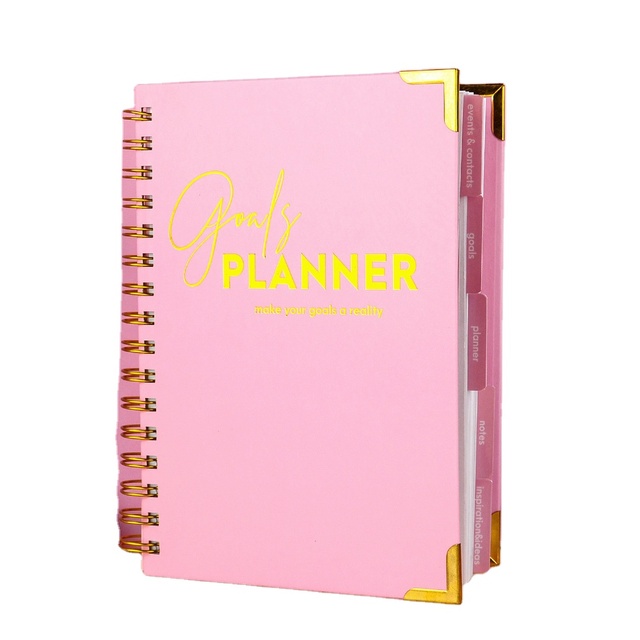 Wholesale A5 Weekly Daily Planner Agenda Notebook Black Hardcover Spiral Offset Paper Foil for School Goals Gift Use