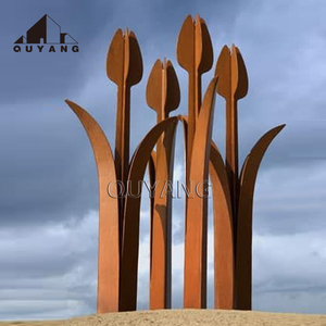 QUYANG Roadside Park Village Metal abstracto jardín estatua al aire libre Corten <span class=keywords><strong>hoja</strong></span> de acero escultura con luz - Product Image 6