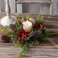 Weihnachtliche Kiefern-Kerzenringe und -Kränze, Mini-Kiefernkerzenhalter-Girlande für Weihnachten, Feiertage, Kirche, Zuhause und Tischdekoration