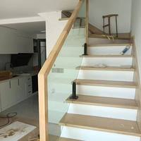 Jiebaida Garde-corps en bois massif avec balustrade en verre, style traditionnel, pour escalier, villa, hôtel, système de garde-corps en bois pour intérieur