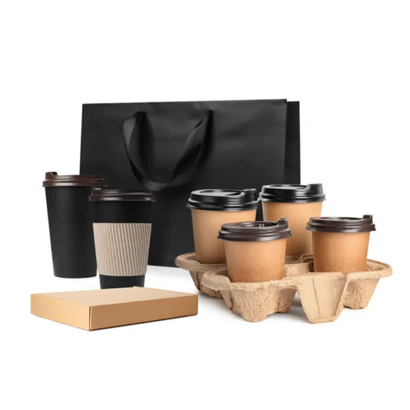 مجموعة أكواب القهوة التي تستخدم لمرة واحدة مع أغطية عبوة متجر الوجبات الجاهزة