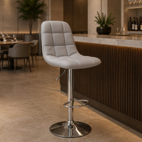 Tabouret de bar moderne JOHOOFURNITURE en cuir PU gris clair, matelassé carré, ergonomique, réglable, avec structure métallique pivotante pour bar à domicile