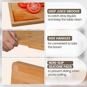 Planche à découper en bambou rectangulaire double face avec poignée antidérapante pour la cuisine et l'extérieur - Product Image 1