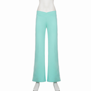 Pantalones de punto básicos de color liso, suaves y cepillados, con cintura en V, de corte holgado y pierna ancha para mujer - Product Image 6