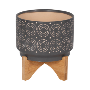 Fioriera in Ceramica Rialzata con Design a Spirale e Supporto in Bambù per Piante da Interno e Decorazione Domestica - Product Image 4