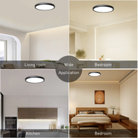 Plafonnier LED Rond Noir Ultra-Mince 12 Pouces 24W 5CCT Sélectionnable 3000LM pour Couloir Chambre Cuisine