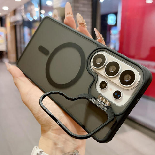 Metal Lens Stander Magnetic Case for Samsung S26 Ultra S24 S25 FE S23 A16 A36 A56 A17 A26 A37 A57 Matte Wireless Charge Cover