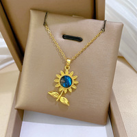 Collier en acier inoxydable tendance, collier exquis ciel étoilé tournesol, pendentif scintillant polyvalent, bijoux pour femmes, vente en gros