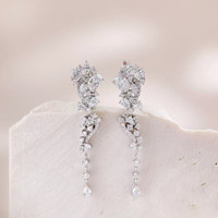 Boucles d'oreilles pendantes en or blanc 18 carats avec diamants de laboratoire, style manchette, en forme de cœur, magnétiques