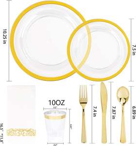Ensemble de vaisselle et de couverts en plastique blanc élégant de 175 pièces, jetable, pratique, vaisselle de mariage pour 25 invités pour les fêtes - Product Image 4