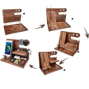 Wooden Phone Stand Solid Wood Multi Functional <b>Desk</b> Organizer Dark Brown Rectangle <b>Foldable</b> Standing Type <b>Office</b> Use - Product Image 5
