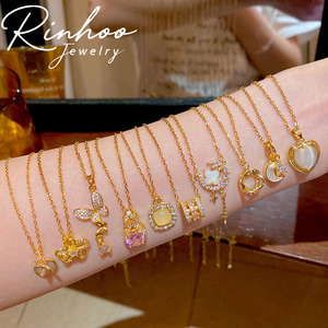 Collar delicado de acero inoxidable INS con piedra lunar, circonita, corazón, estrella, lazo y perla para mujer y niña, gargantilla de fiesta, joyería de oro. - Product Image 1
