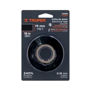 Cinta aislante BOX 8 de 18 m x 19 mm, negra en blíster, TRUPER - Product Image 1