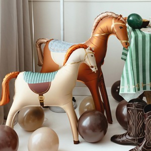 3Dホワイトブラウン漫画の馬の形をした箔風船高貴な立っている馬の風船誕生日パーティーデコレーション用 - Product Image 1