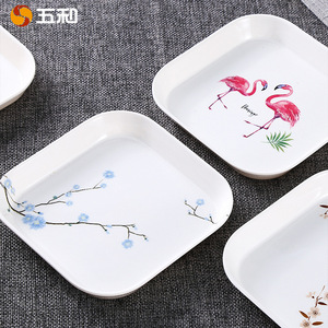 Wuhe Melamine Square Plate With Flamingo And Flower Pattern For Party And Hotel Use - Product Image 2