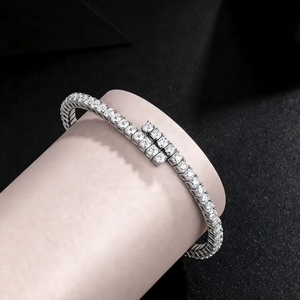 Gra Vs MoisSanite ओपन टेनिस कोण 925 स्टर्लिंग सिल्वर न्यूनतम अनंत काल डबल पंक्ति ओवरलैप डिजाइन समायोज्य - Product Image 2
