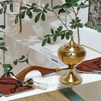 Brûleur d'encens en laiton avec poignée en bois, design creux en forme de galet, résistant à la chaleur, diffuseur d'aromathérapie pour la décoration intérieure