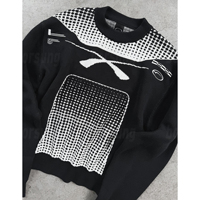 Pull en laine et fourrure à manches longues de créateur de luxe personnalisé à épaules tombantes en tricot numérique