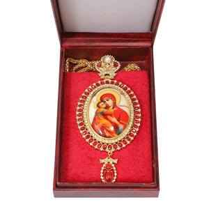 ZD009 Plaqué Or Byzantine Icône Pendentif Collier pour Église Orthodoxe <span class=keywords><strong>Prêtres</strong></span> Évêque Pectoral Décoration Engolpion Panagia - Product Image 3