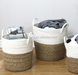 Estilo nórdico cuerda de algodón y ratán tejido al por mayor seagrass planta vientre cesta - Product Image 4