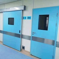 Porte coulissante hermétique à double battant en acier, à ouverture latérale, pour salle blanche de laboratoire hospitalier, certifiée CE ISO
