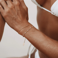 Bracelet double couche en acier inoxydable plaqué or 18 carats Jietao, avec petites perles blanches, hypoallergénique, délicat, bijoux de plage pour femmes
