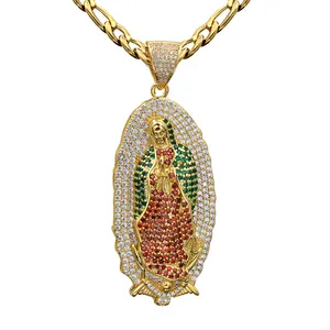 Trendy Golden Silver Hiphop Chains Religious Virgin Mary Pendant Necklaces Jewelry Fashion Maria Pendants Necklace