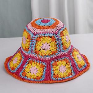 Summer Bohemia Style Women's Handmade Crochet Bucket <b>Straw</b> <b>Hat</b> for Beach Wear - Product Image 4