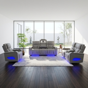 Modern electric smart recliner <b>sofa</b> set, filled sponge, equipped colorful LED lights, fully functional, with a liftable <b>table</b>, - Product Image 6