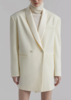 Femmes de haute qualité blanc col en Satin Blazer col en v à manches longues surdimensionné avant bouton fermeture solide motif tricoté veste