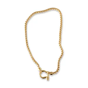 Fashion 18K Gold Plated Stainless Steel Box Chain Necklace Choker Jewelry Women Men Hypoallergenic Chunky Horseshoe Necklace