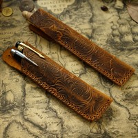 Étui portable en cuir véritable pour un seul stylo, pochette en cuir de vachette de qualité supérieure pour Apple Pencil, étui double pour stylos, motif gravé, fermeture éclair personnalisable